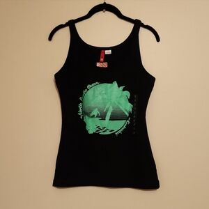 NWT DIVIDED Black With Neon Green Tropical Graphic Print Tank Top Vintage